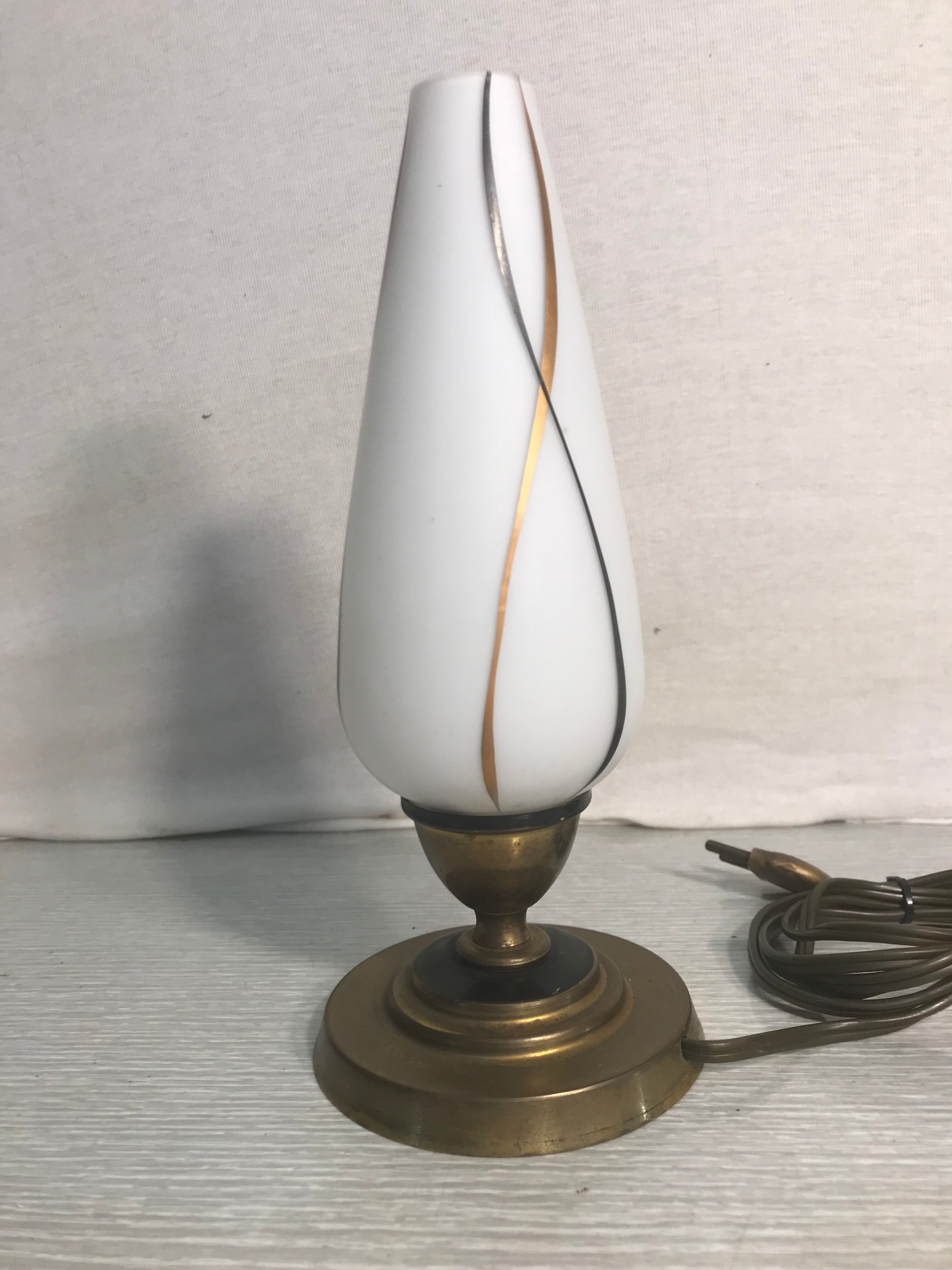 Ancient Golden Metal Lamp - Opaline White Reflector Painted Vintage 70s
