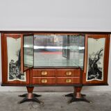 Mahogany pear tree, brass & glass top drawers sideboard from f.lli rigamonti desio, milan, 1940s