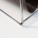 Vintage Magazine rack in chrome and faux leather, France 1960s
