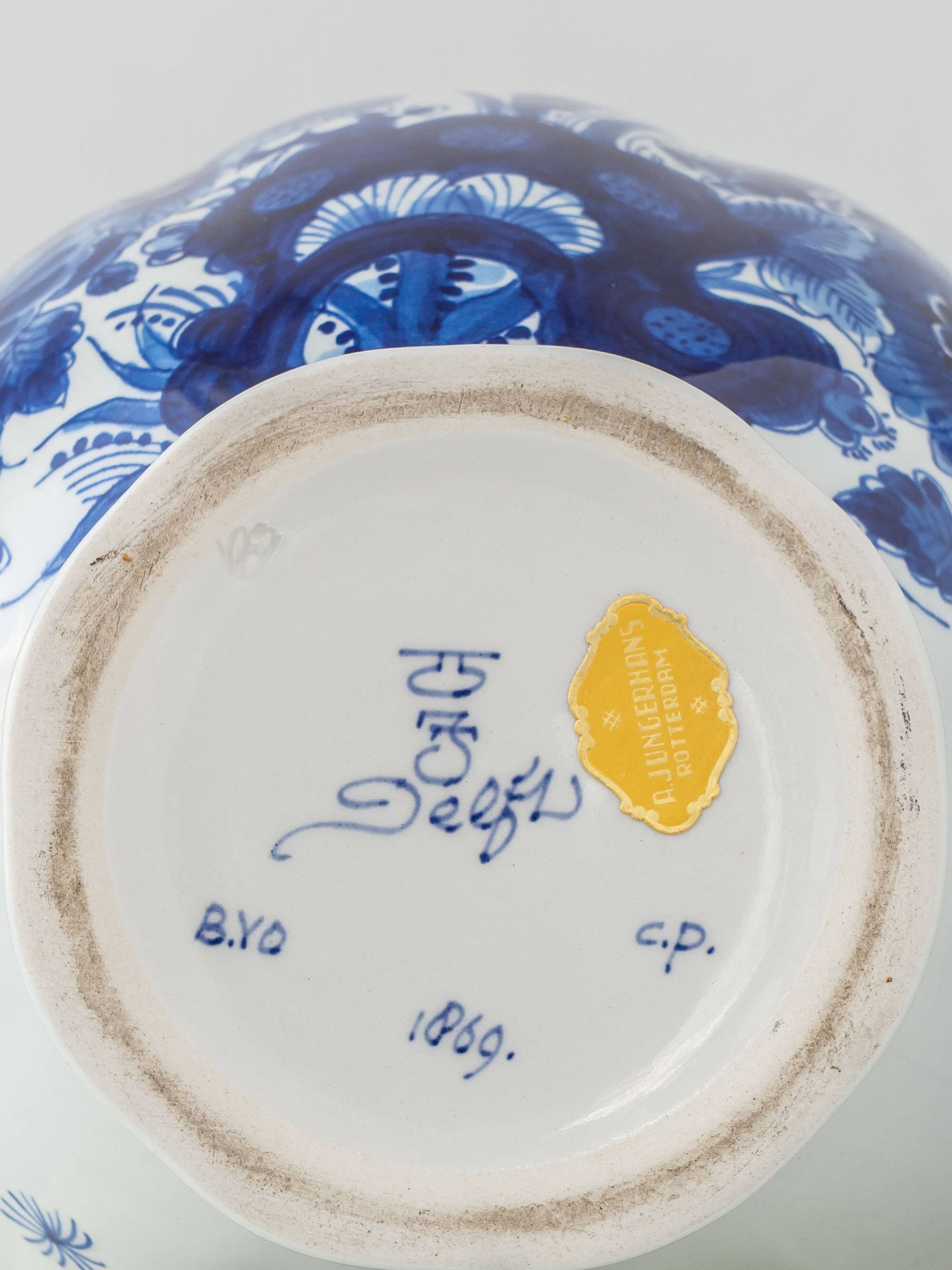 Pair of Royal Delft Blue & White Hand-Painted Floral Ginger Jar Table Lamps