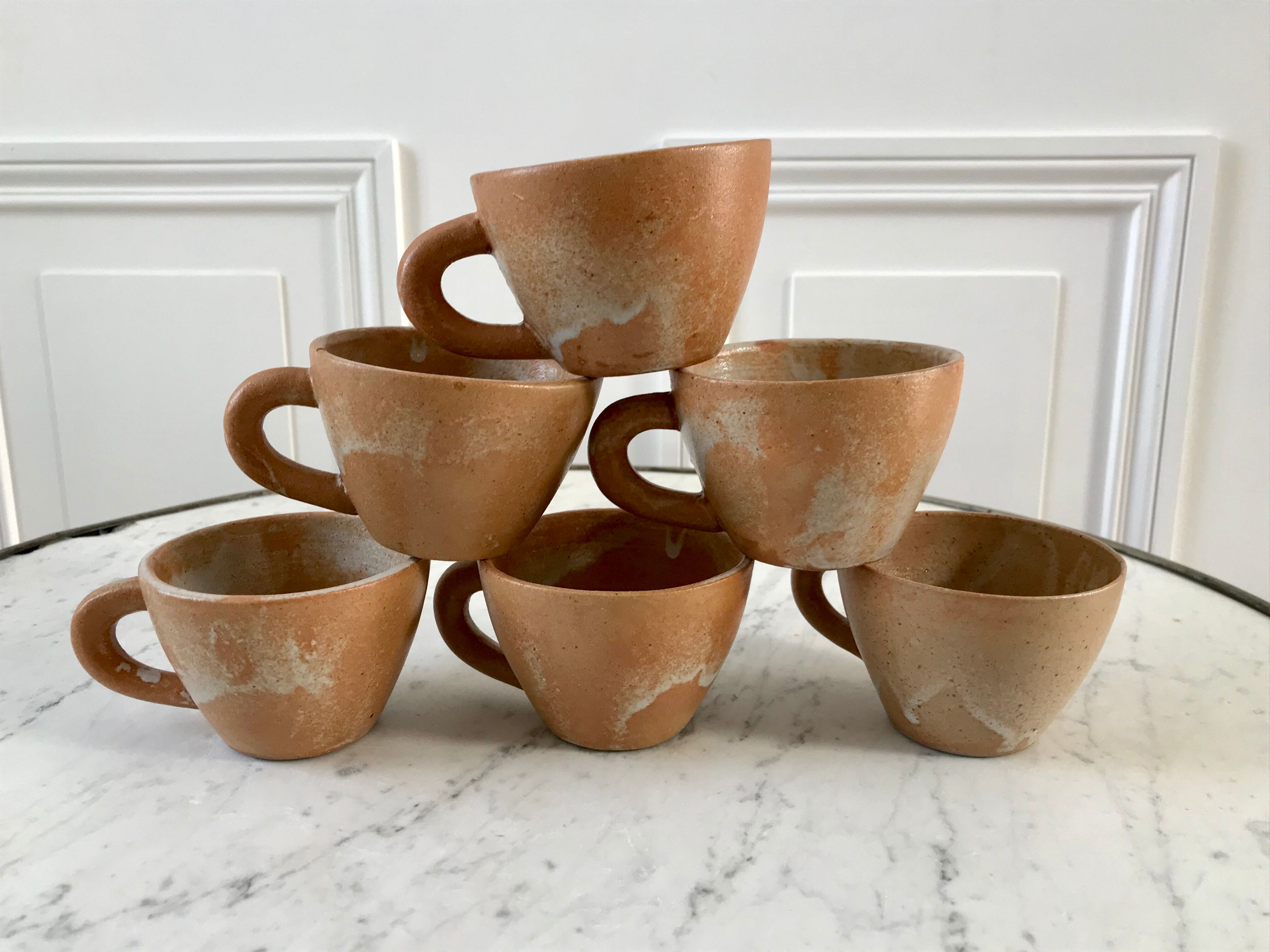 Lot de 6 tasses à café en grès artisanal années 70