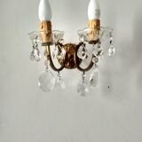 Golden brass wall light and crystal pendants - 2-light rococo light