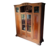 Art Nouveau glass library in walnut burl