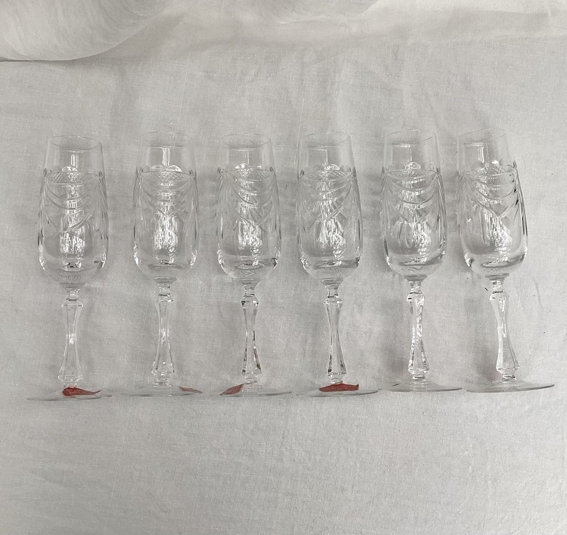 Six champagne flutes in Lorraine crystal stamped