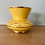 Vase vintage art déco en céramique jaune et doré