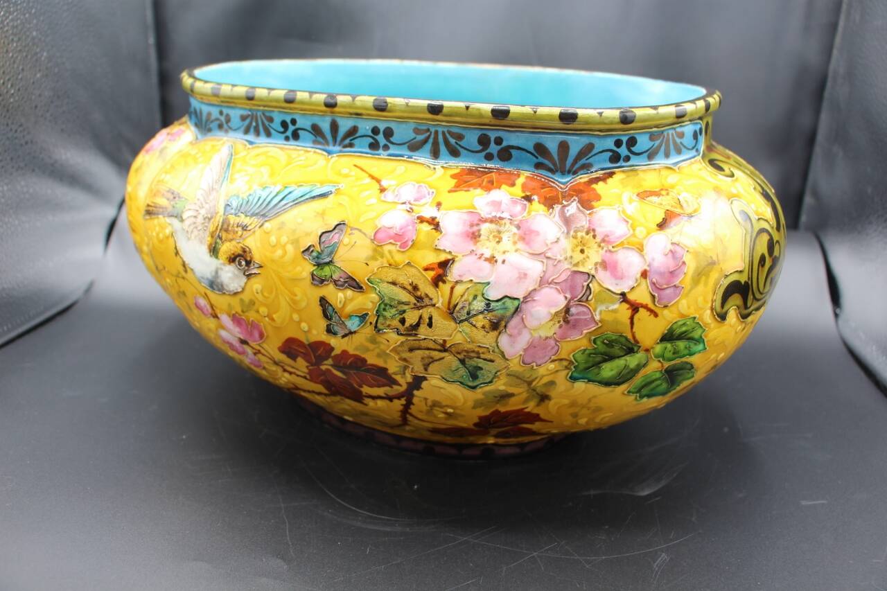 19th-century earthenware jardinière attributed to Felix Optat Milet.