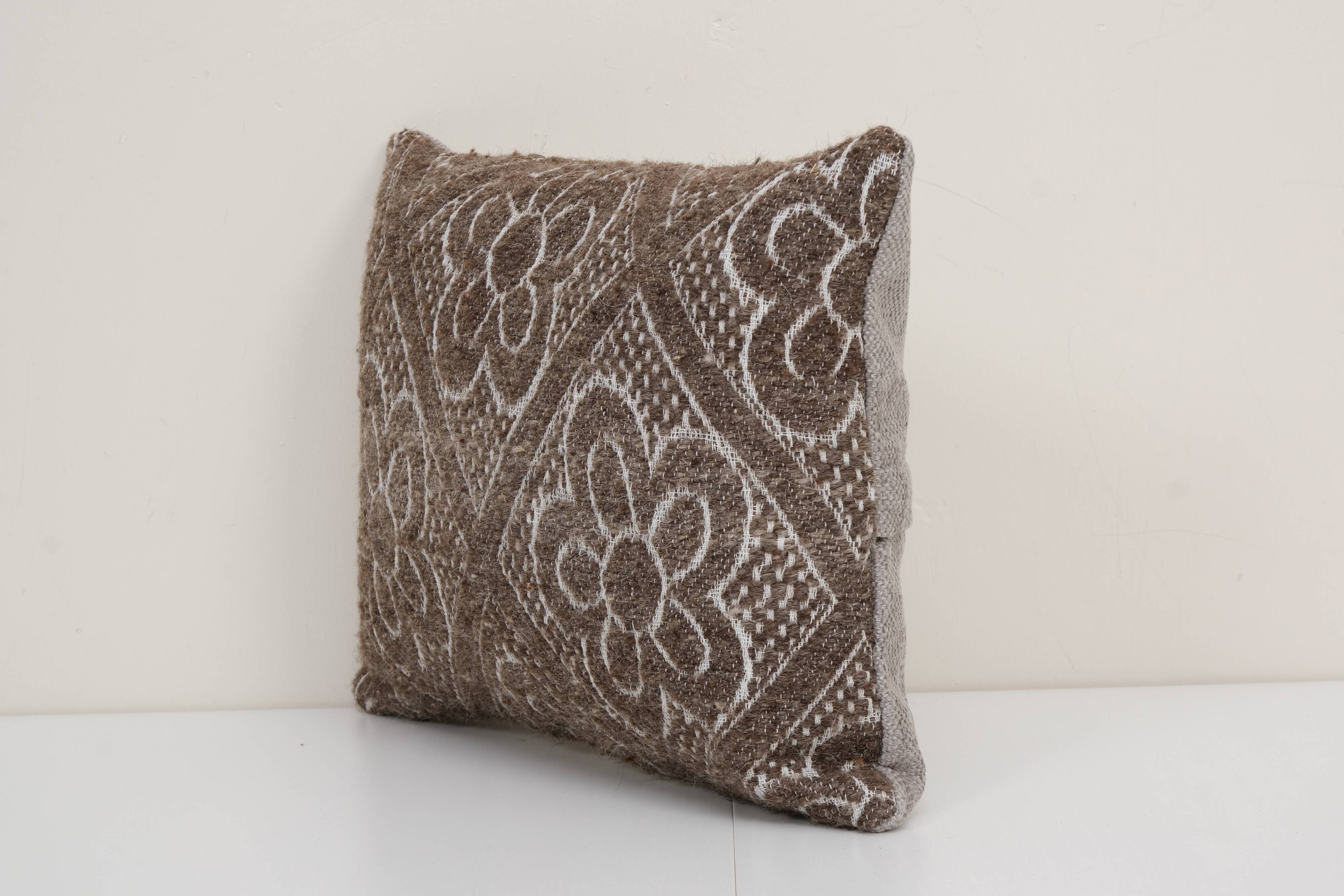 Tribal Wool Handmade Pillow Covers, Square Turkish Kilim Pillow Cover, Ethnic Organic Cushion Cover