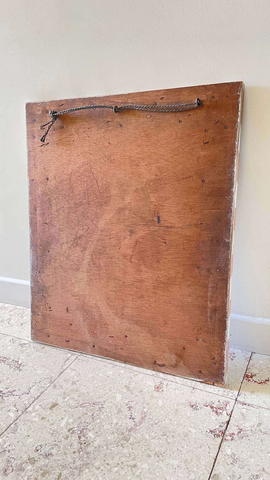 Antique wooden mirror hand-painted.