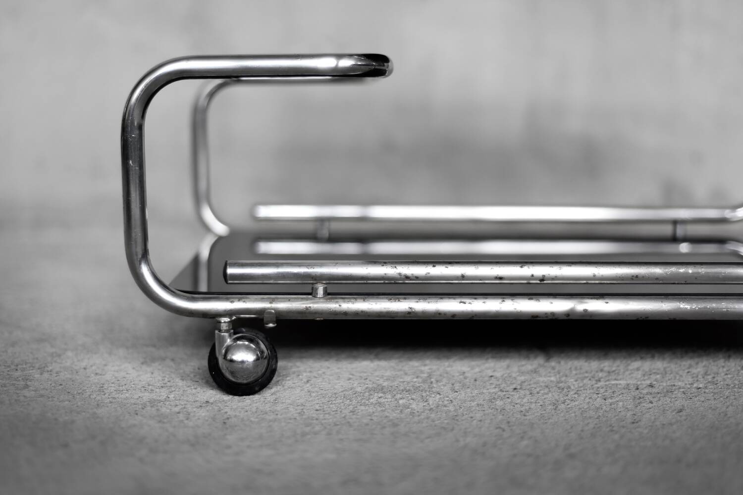 Vintage Mid-Century German Modern Bauhaus Chrome & Glass Serving Trolley