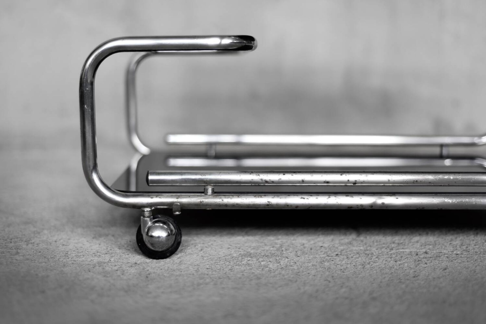 Vintage Mid-Century German Modern Bauhaus Chrome & Glass Serving Trolley