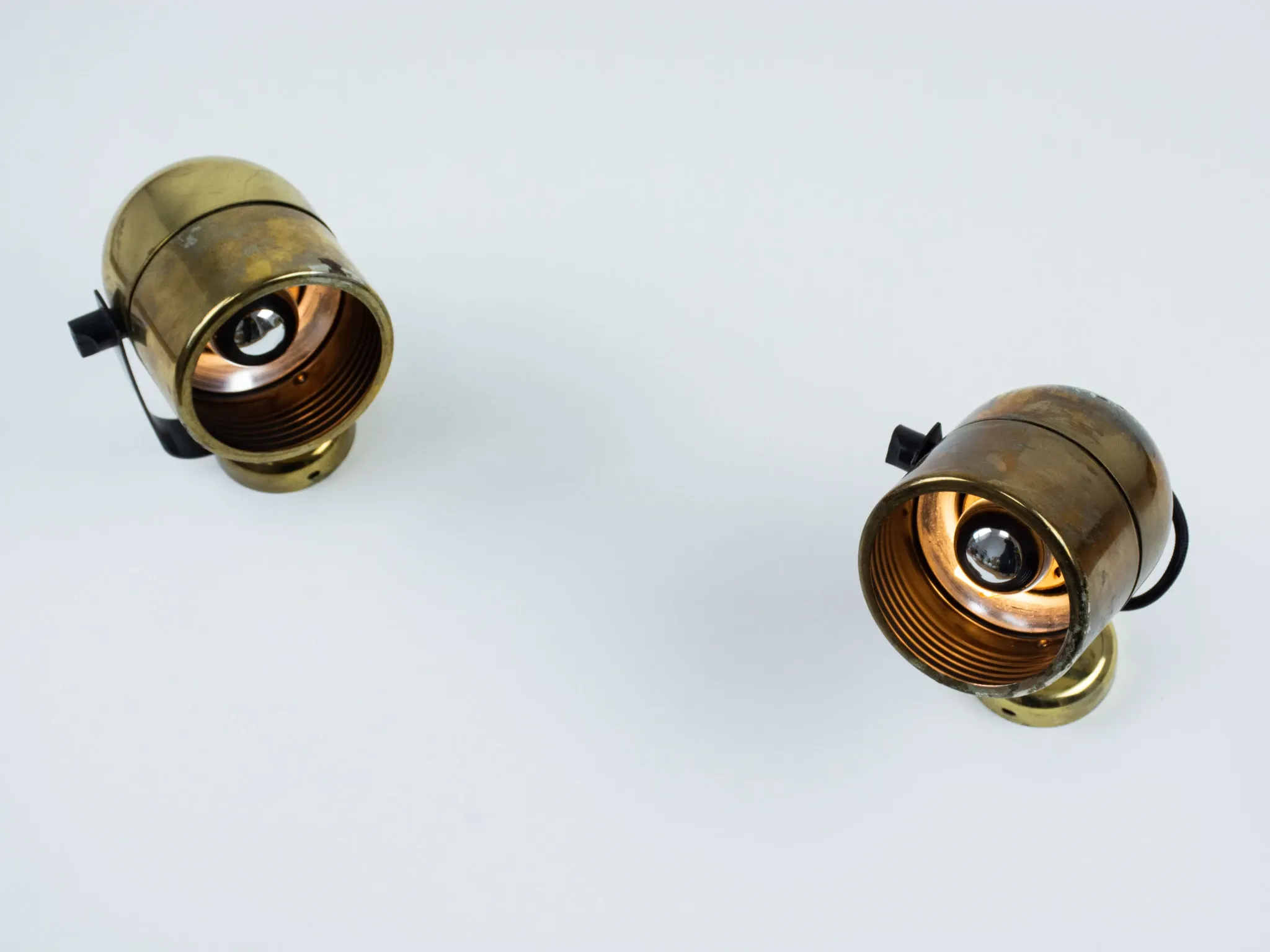 Pair of Vintage Gold-Toned Tube-Style Wall Spotlights With Patina