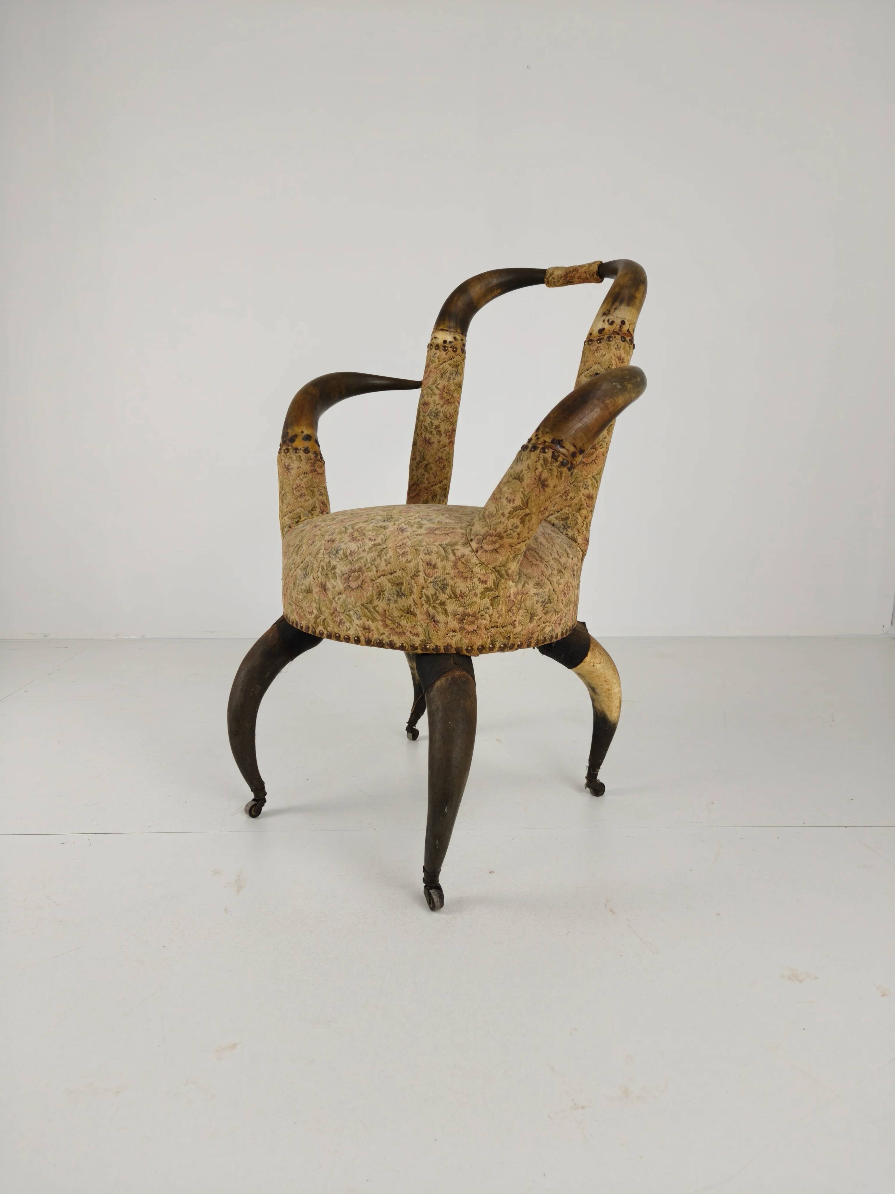 Rare 19th century highly decorative bull horn armchair (1870)