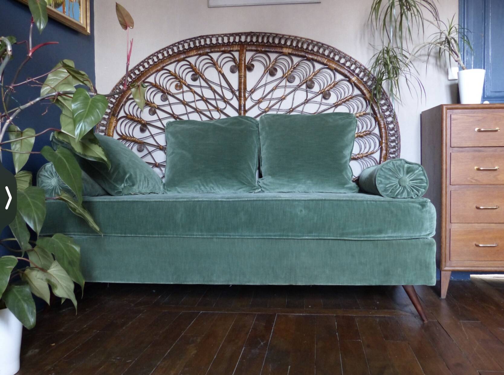 Vintage peacock rattan headboard 180 cm