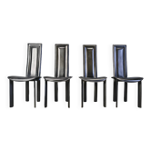 Vintage black leather dining chairs, set of 4, 1980s