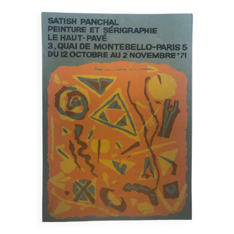 Original silkscreen poster by satish panchal, galerie du haut-pavé, 1971