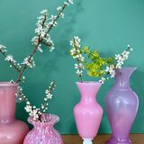 Set of 5 antique vases/soliflores in opaline and pink and red glass.