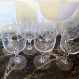 Lot of 7 engraved old glasses