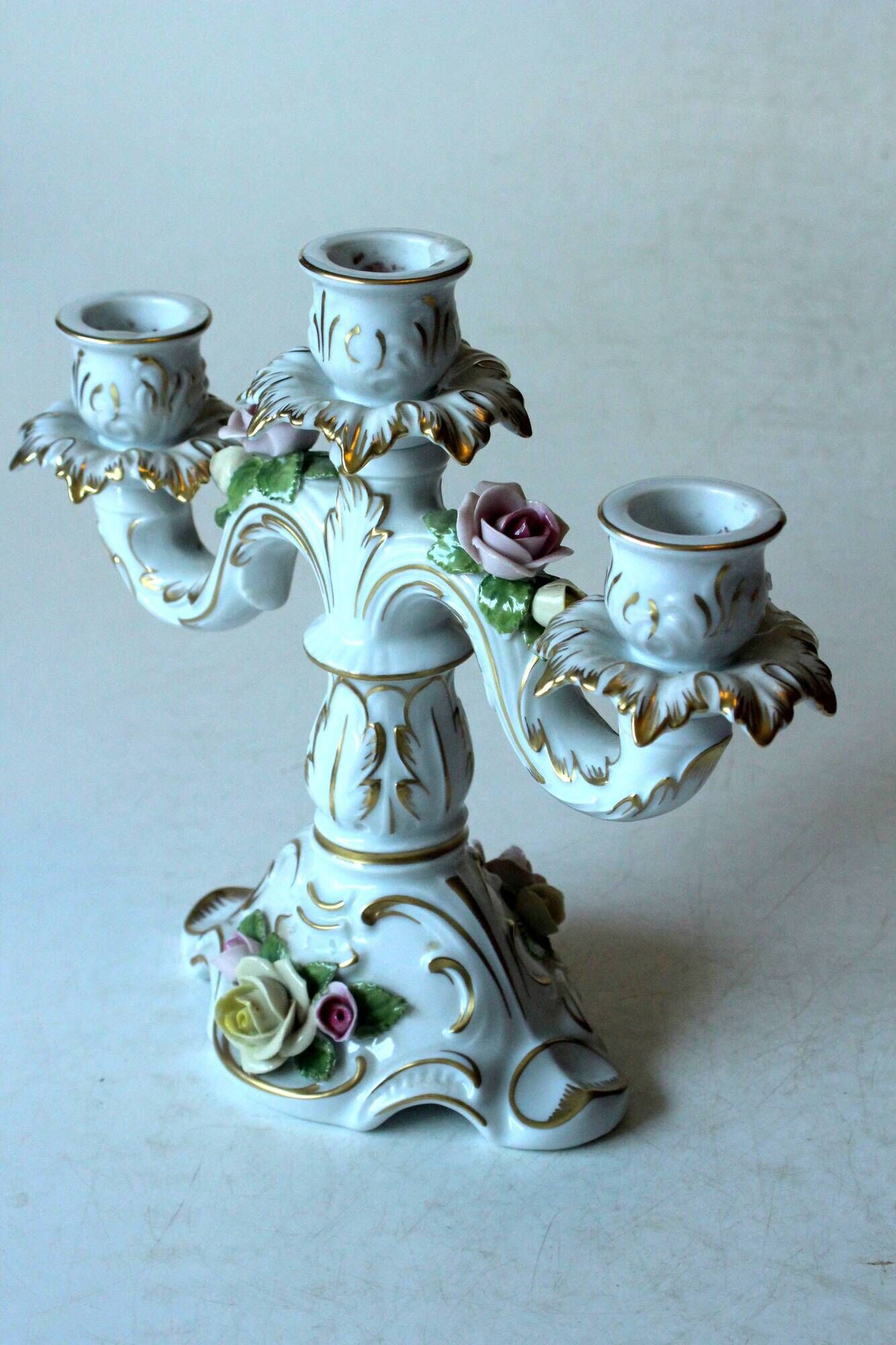 Porcelain candle holder from the 1960s, by AKKaiser, with 3 arms, vintage