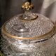 Butter dish or candy dish in pressed glass molded with golden rim