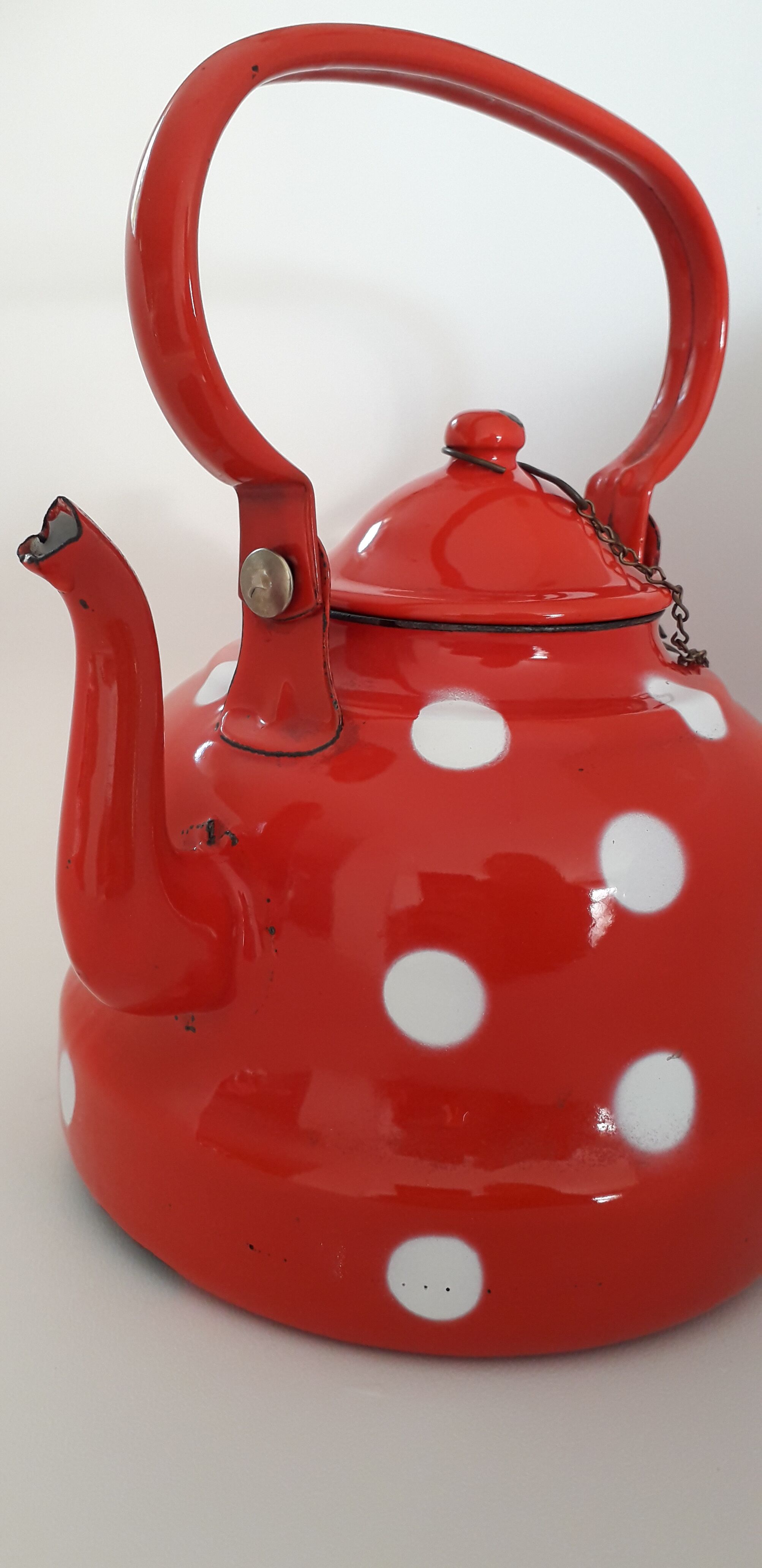Enamelled polka dot teapot