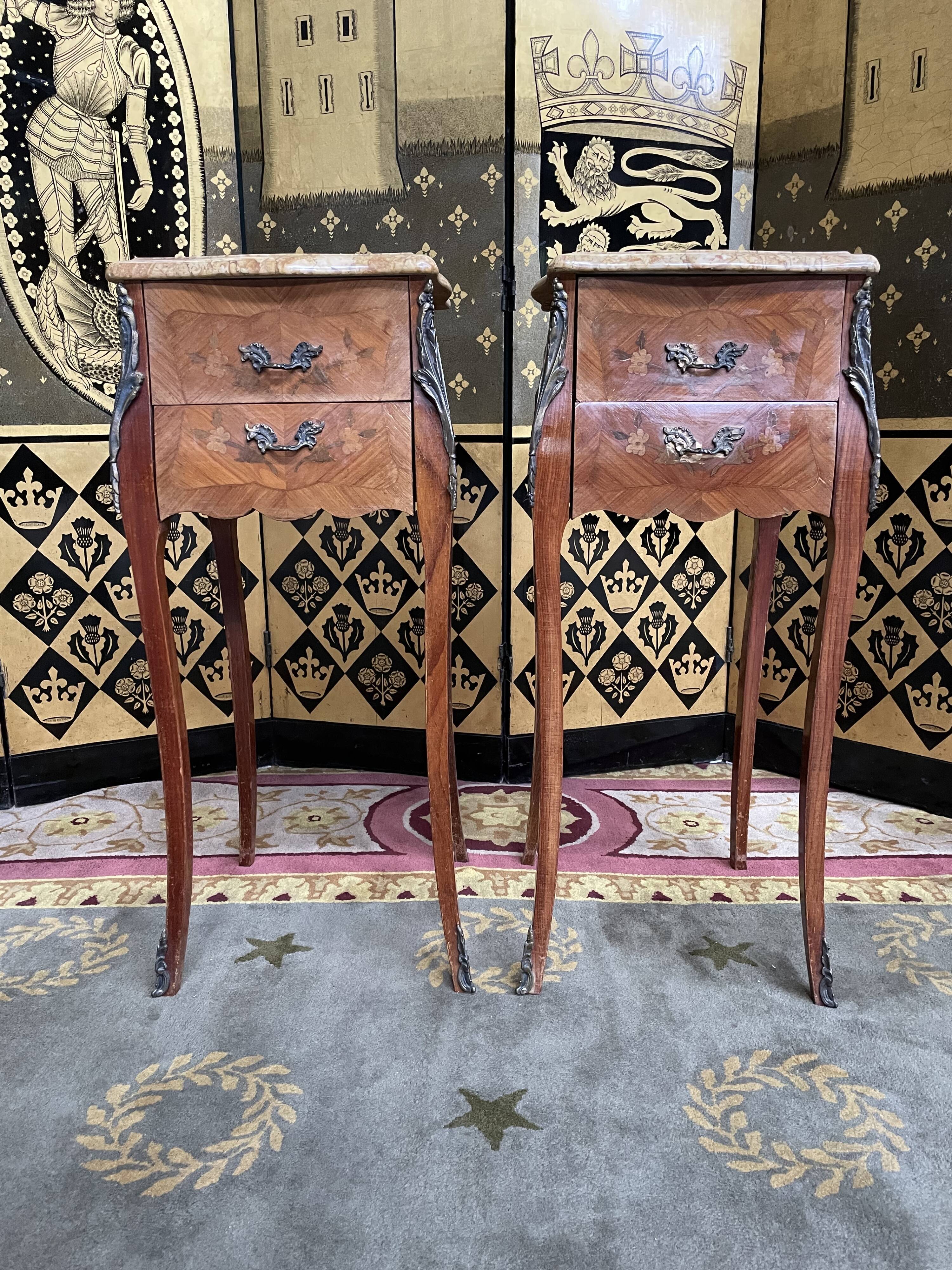 Pair of Louis XV style bedside tables in marquetry