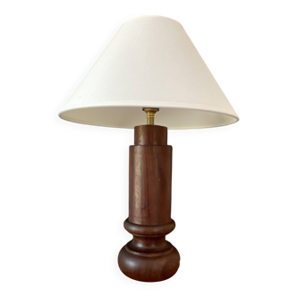 Macassar wood lamp, new 2M fabric cable, cotton lampshade