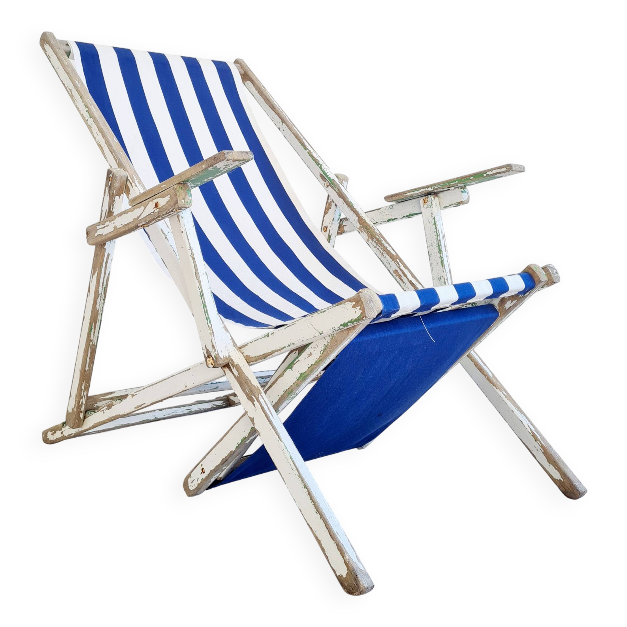 Deck chair - Vintage striped blue and white fabric.