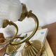 Pair of antique wall sconces with swan neck in brass, glass tulip.