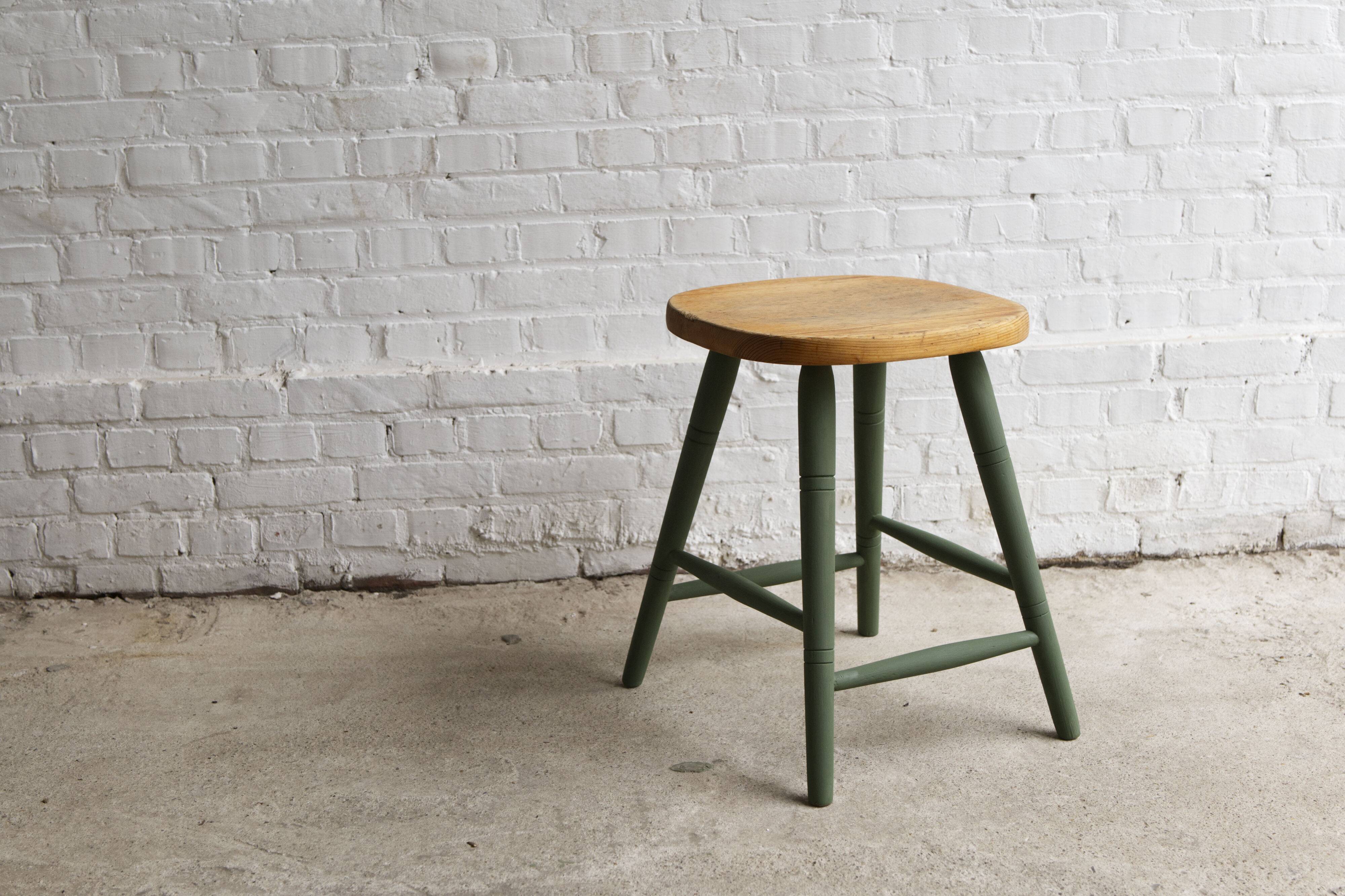 Milk painted pine stool, 1960s