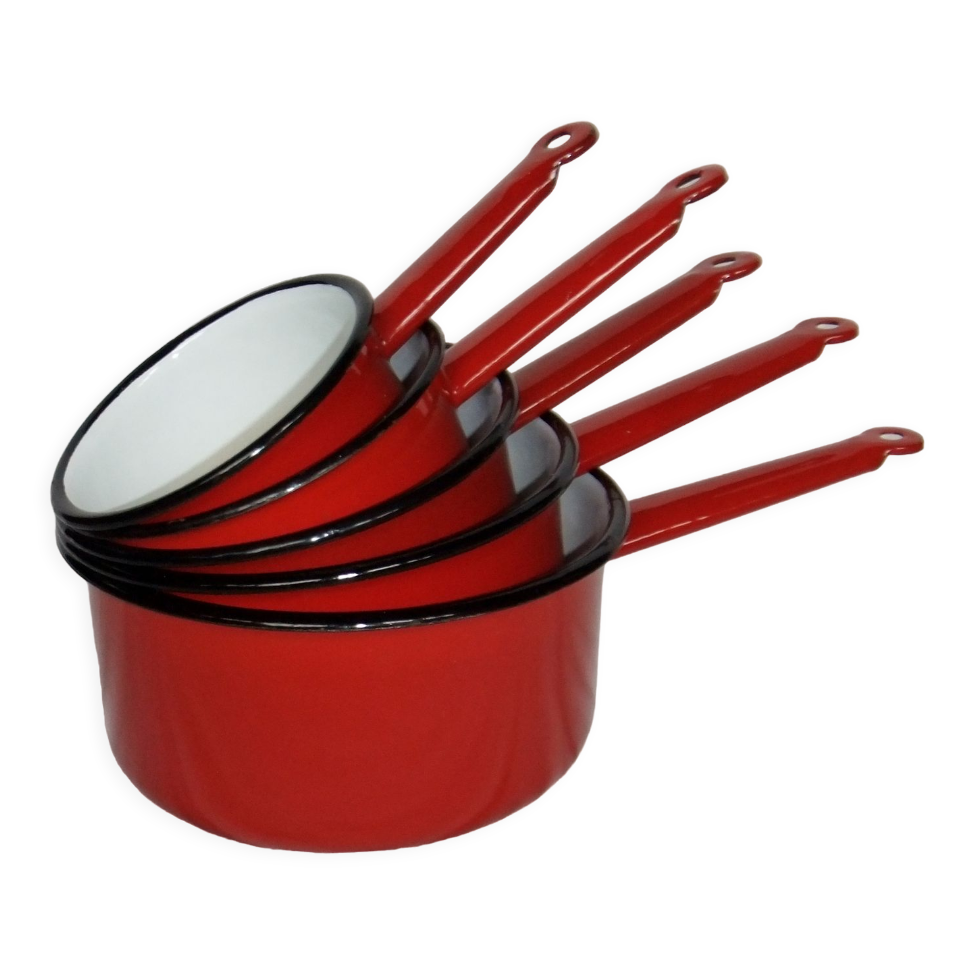Red enamelled sheet metal pans