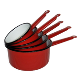 Red enamelled sheet metal pans