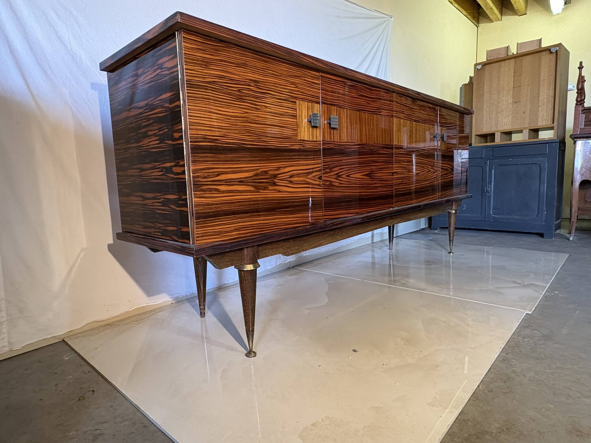 Zebra wood sideboard, vintage Italian style from the 50s