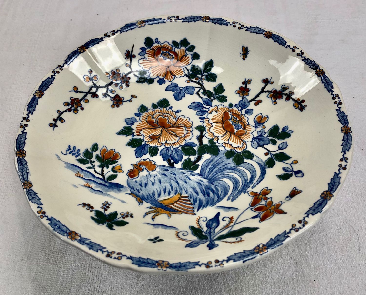 Compotier fruit cutters on pedestal Gien rooster and peonies 1938 1960