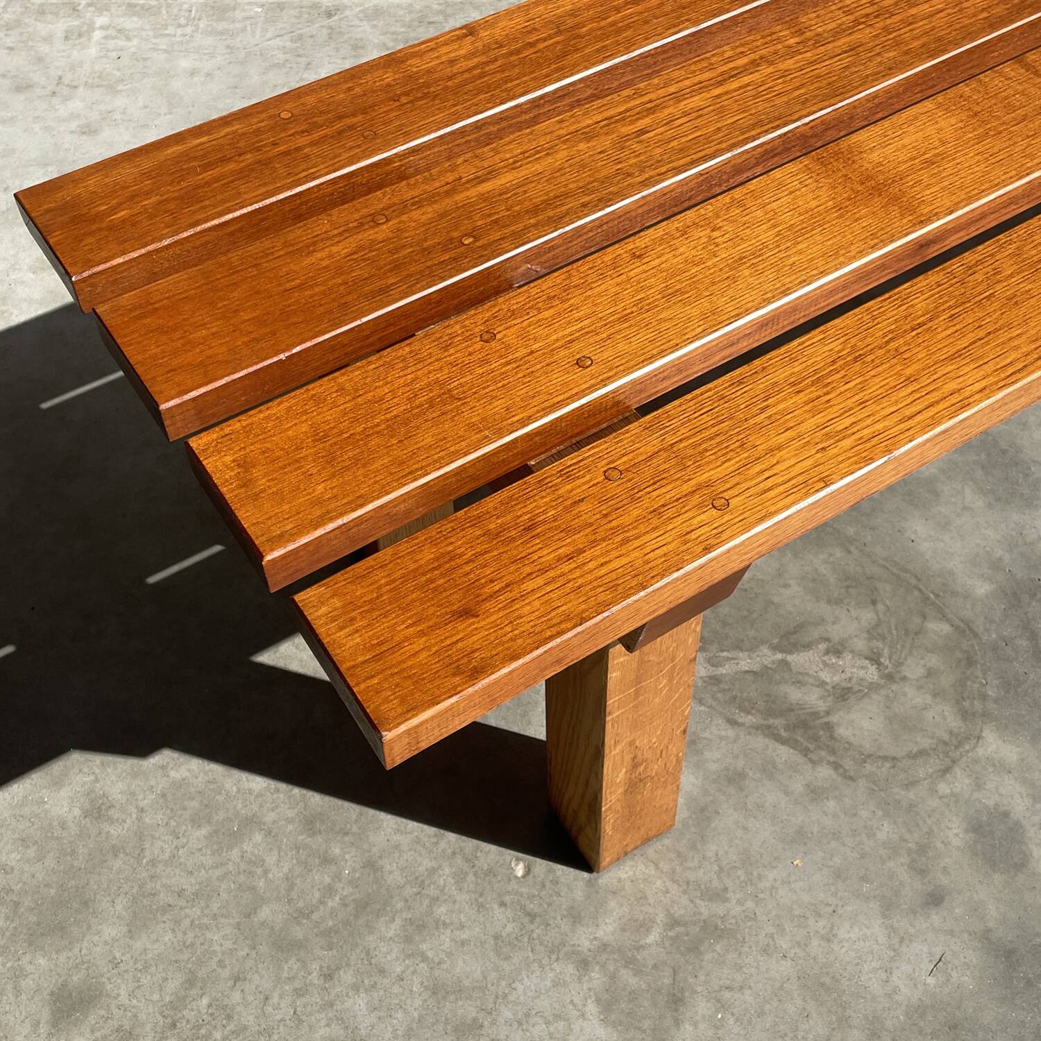 Vintage handmade robust slatted BENCH, Netherlands 1970s