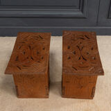 Pair of oriental stools in openwork carved wood