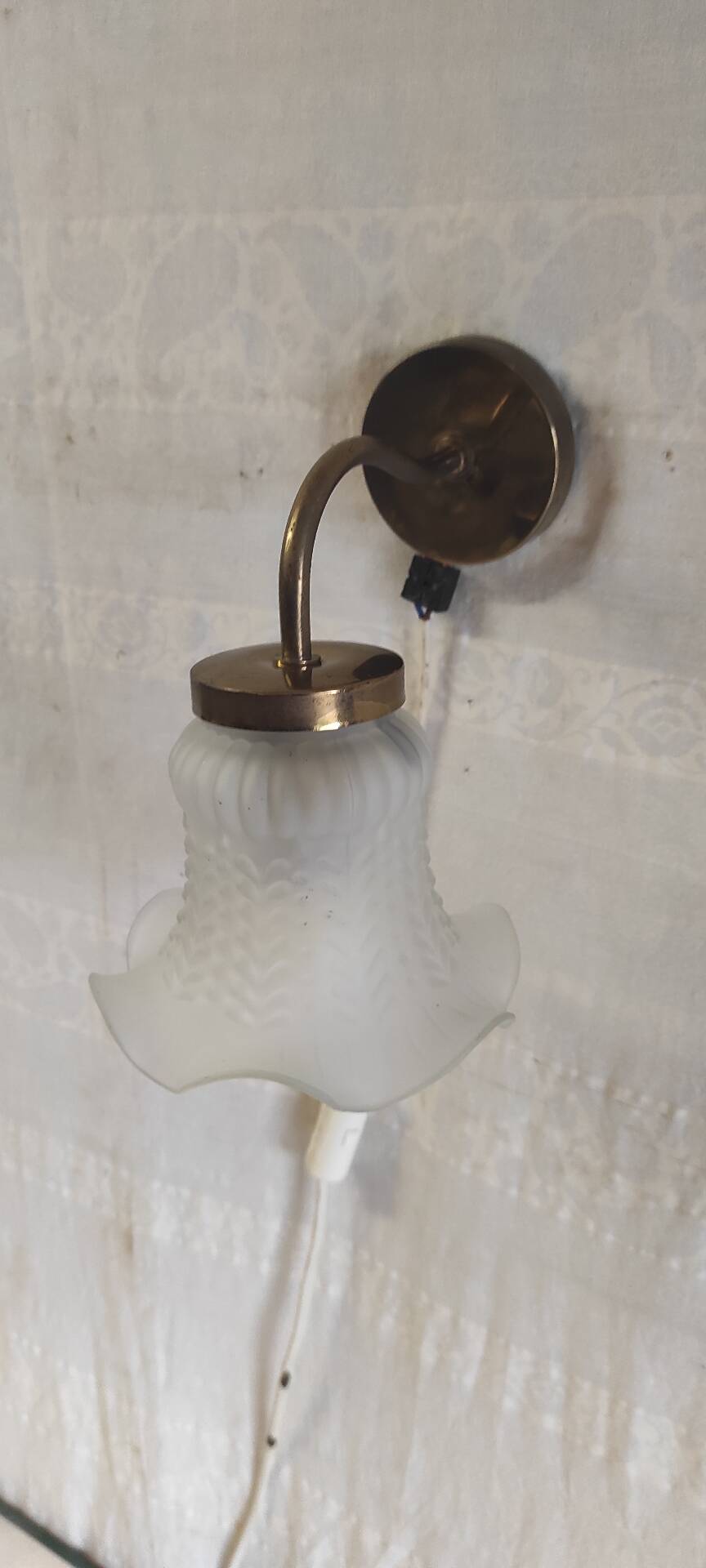 Swan neck wall lights in brass and glass - mid 20th century.