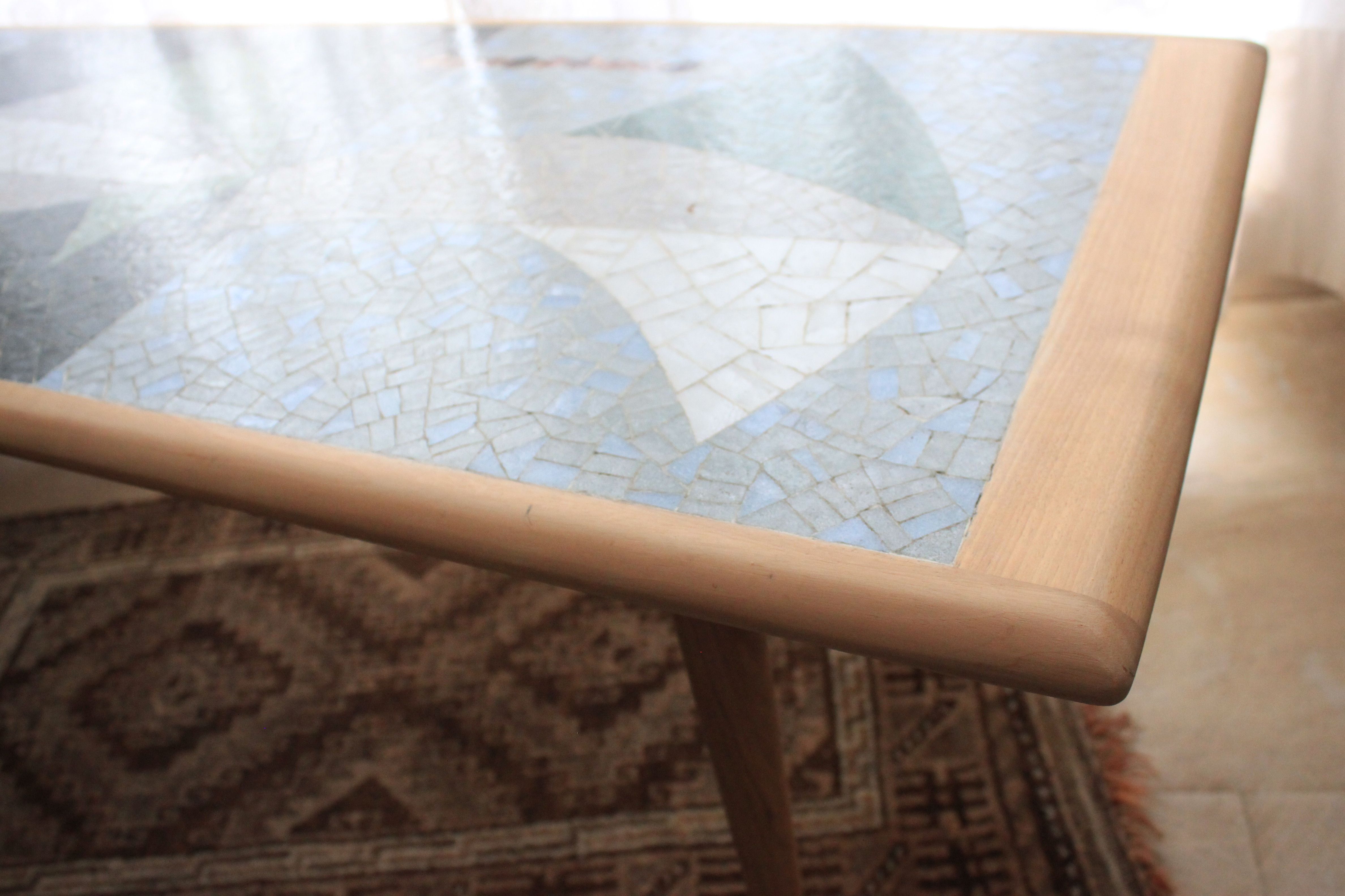 Rare Swiss coffee table in ceramic and beech from the 50s, vintage