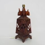 Old large lamp from Malagasy School and Tananarive in carved wood. Art Deco.