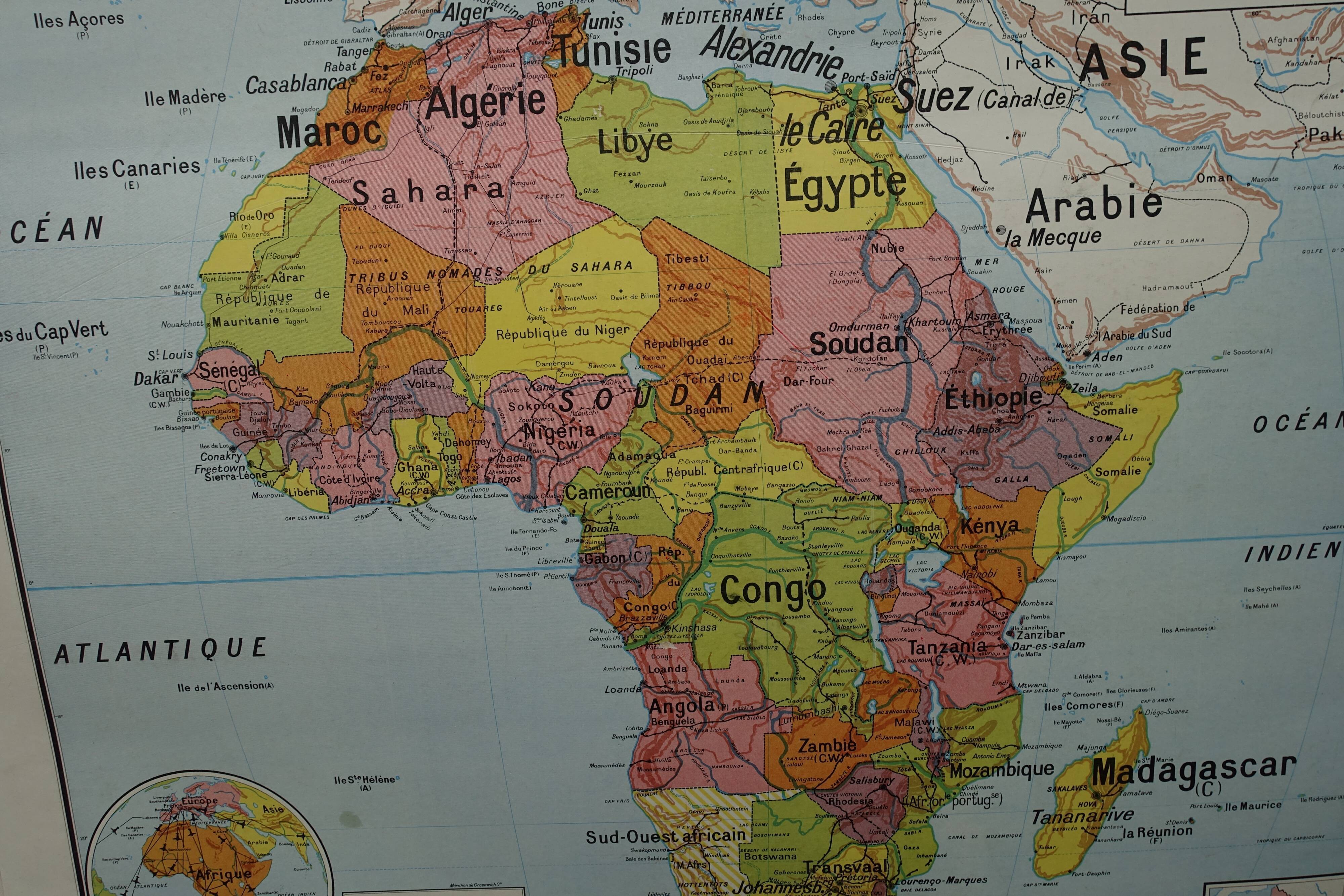 Ancienne carte scolaire vidal lablache afrique physique et politique  n°16
