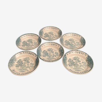 Suite of 6 coasters cup Schweppes Bitter Lemon earthenware from Gien