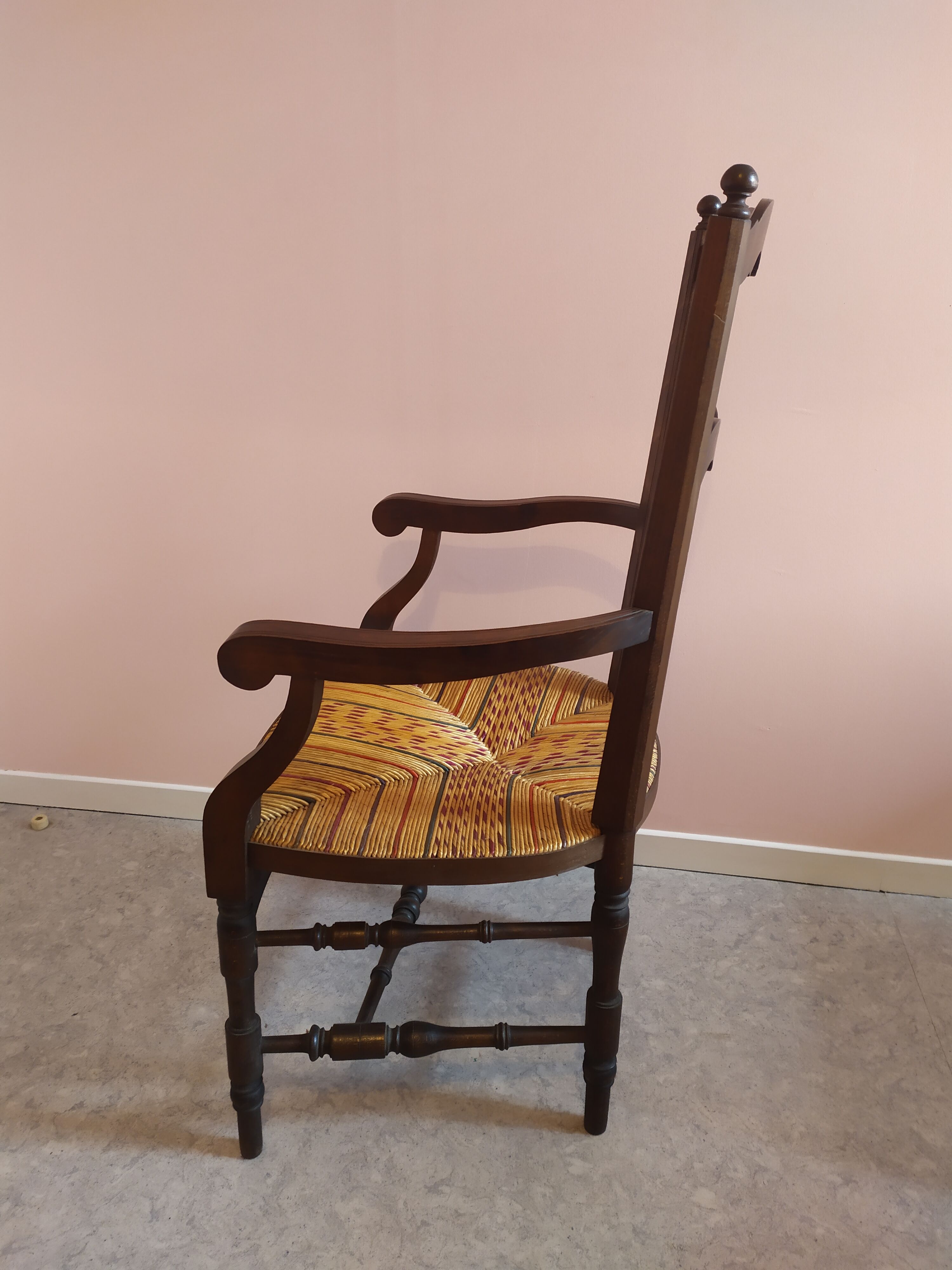 Wooden armchair with straw seat