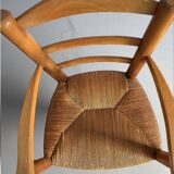 Pair of vintage armchairs in solid wood and straw – Georges Robert