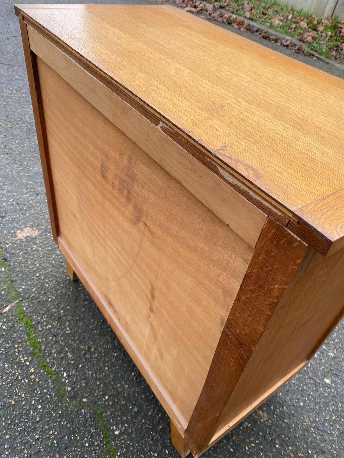 Scandinavian chest of drawers with compass legs, oak, 1950