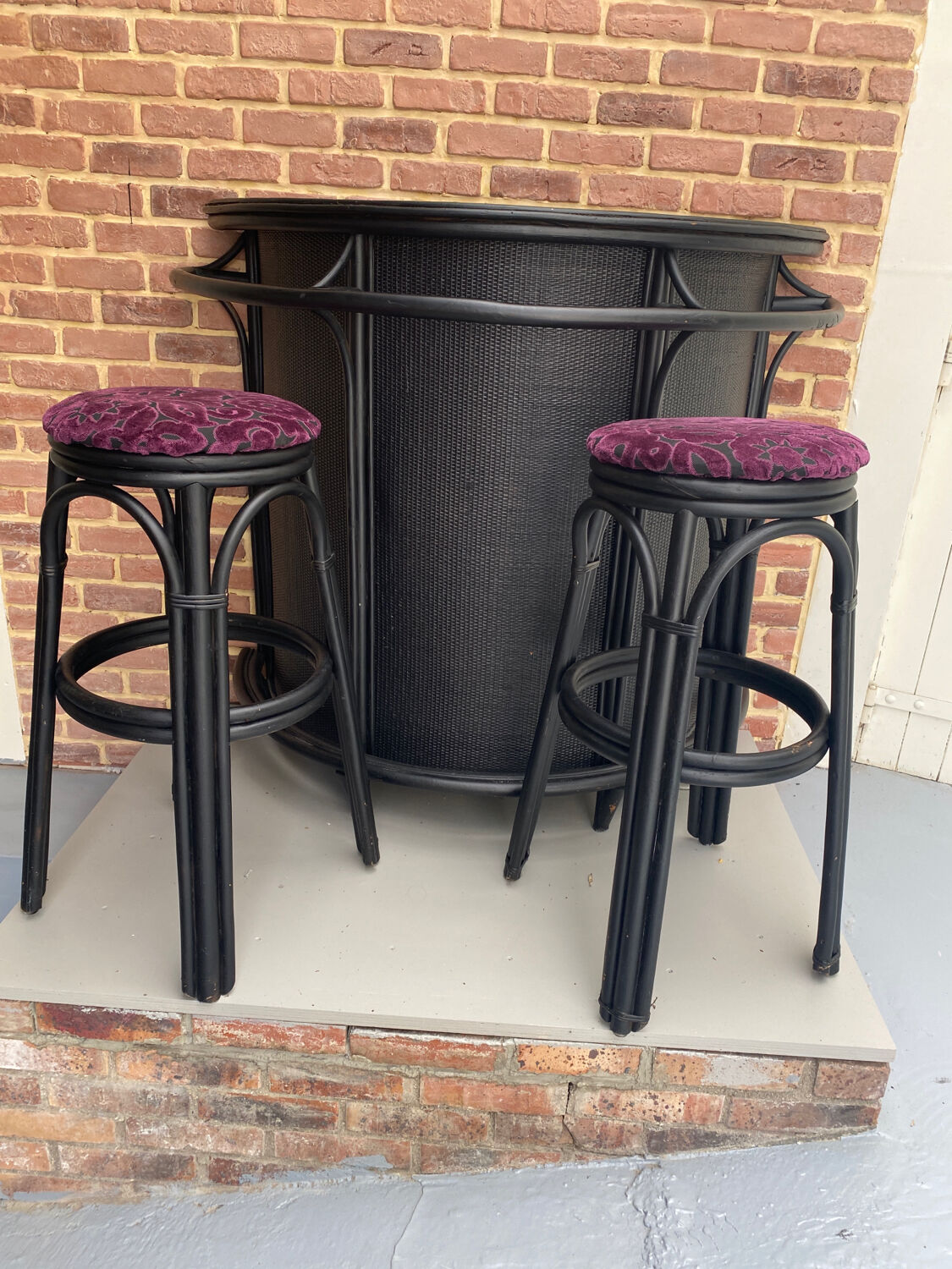 Vintage black rattan bar