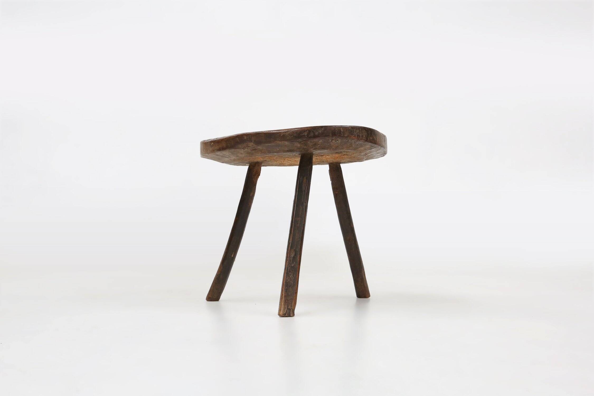 French Brutalist Oak Tripot Stool, ca 1850