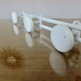 White lacquered metal wall coat rack, 3 hooks, 70s-80s