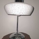 Chrome lamp in speckled white clichy glass 1960
