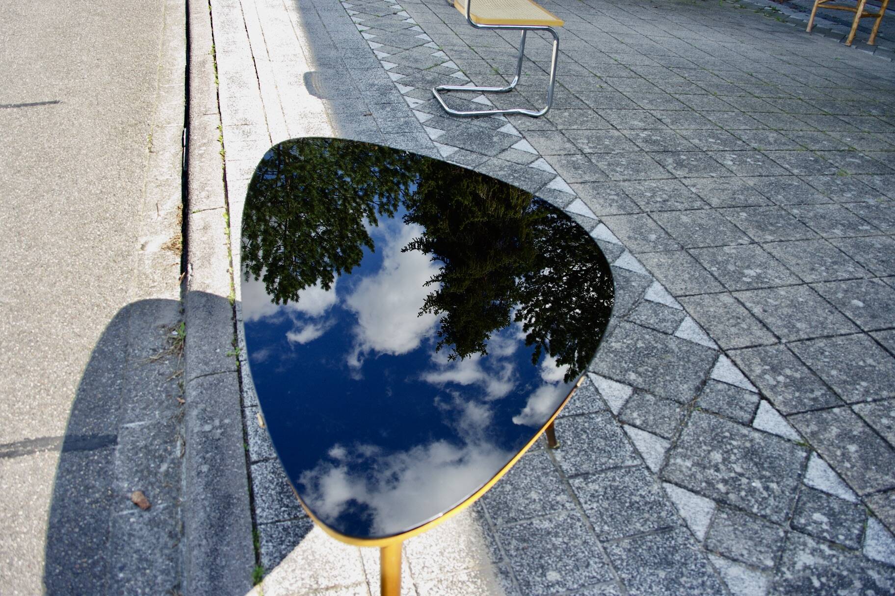 Vintage coffee table in black opaline beech in organic shape 1950