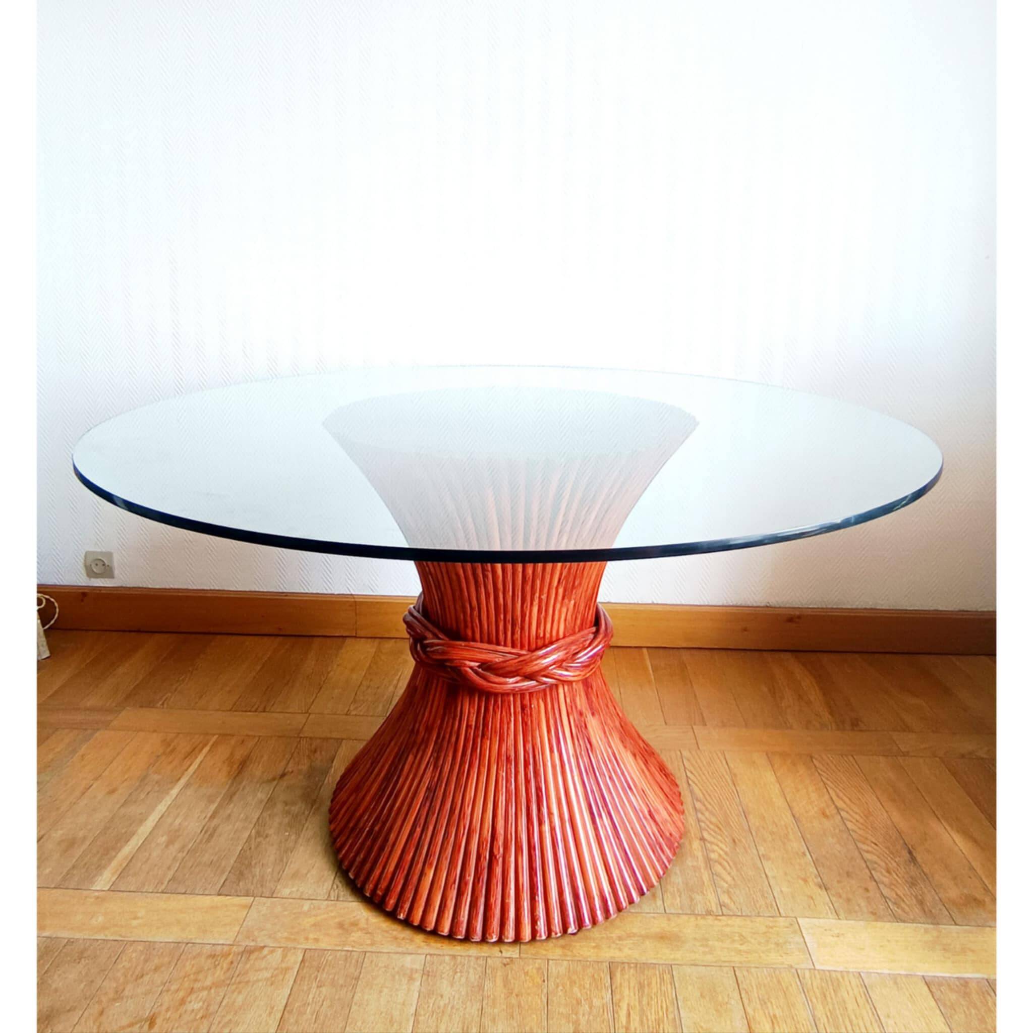 Maugrion Roche Bobois prestige rattan wheat ear table 1980