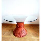 Table épi de blé  rotin prestige Maugrion Roche Bobois 1980
